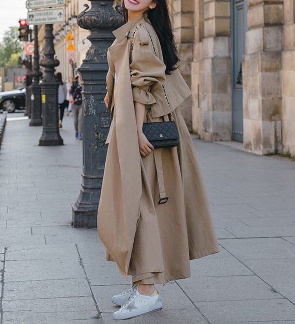 アウター 上着 コート トレンチコート ロングコート 膝下丈 ミモレ丈 マキシ丈 くるぶし丈 Ａライン オーバーサイズ ドロップショルダー 無地 襟付き シングルブレスト 体型カバー lout0716