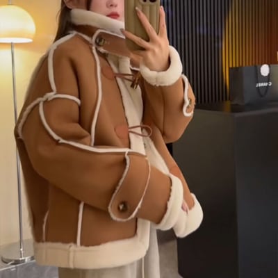 ブルゾン ジャケット秋冬 アウタ プードルファージャケットもこもこプードルボア風ふわふわファーコート2