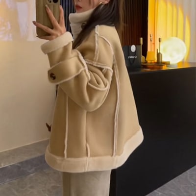 ブルゾン ジャケット秋冬 アウタ プードルファージャケットもこもこプードルボア風ふわふわファーコート2