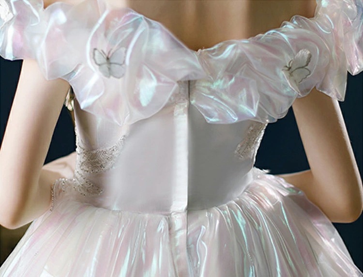 ドレス 演奏会 女児 ロングドレス オフショルダー 蝶柄 キレイめ 子供ドレス フレア フリル ライトグリーン プリンセスドレス 女の子 演出服 キッズドレス 蝶々柄オフショルダーマキシワンピース ワンピース