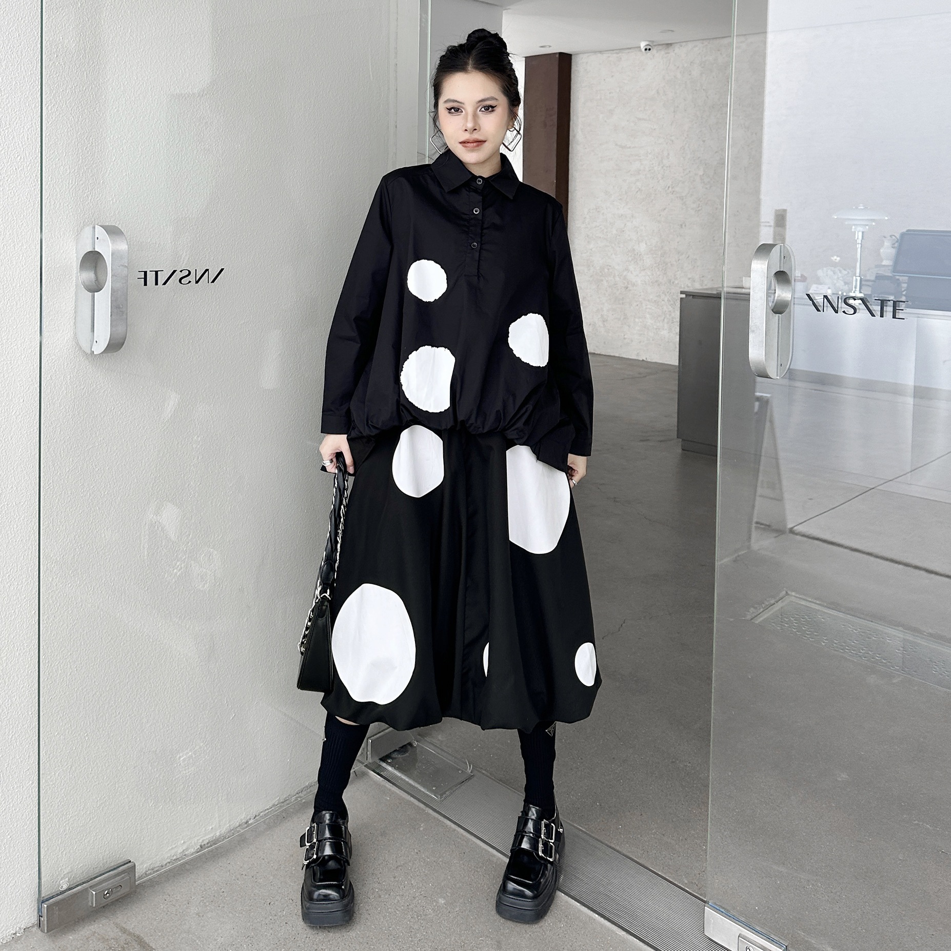 【J.Fashion】 2025春 水玉 セットアップ おしゃれ 上下セット ブラウス+スカート レディース 関連商品購入可能 メガ割