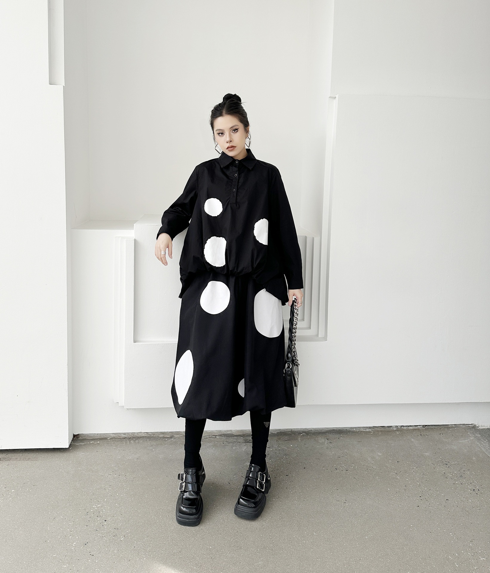 【J.Fashion】 2025春 水玉 セットアップ おしゃれ 上下セット ブラウス+スカート レディース 関連商品購入可能 メガ割
