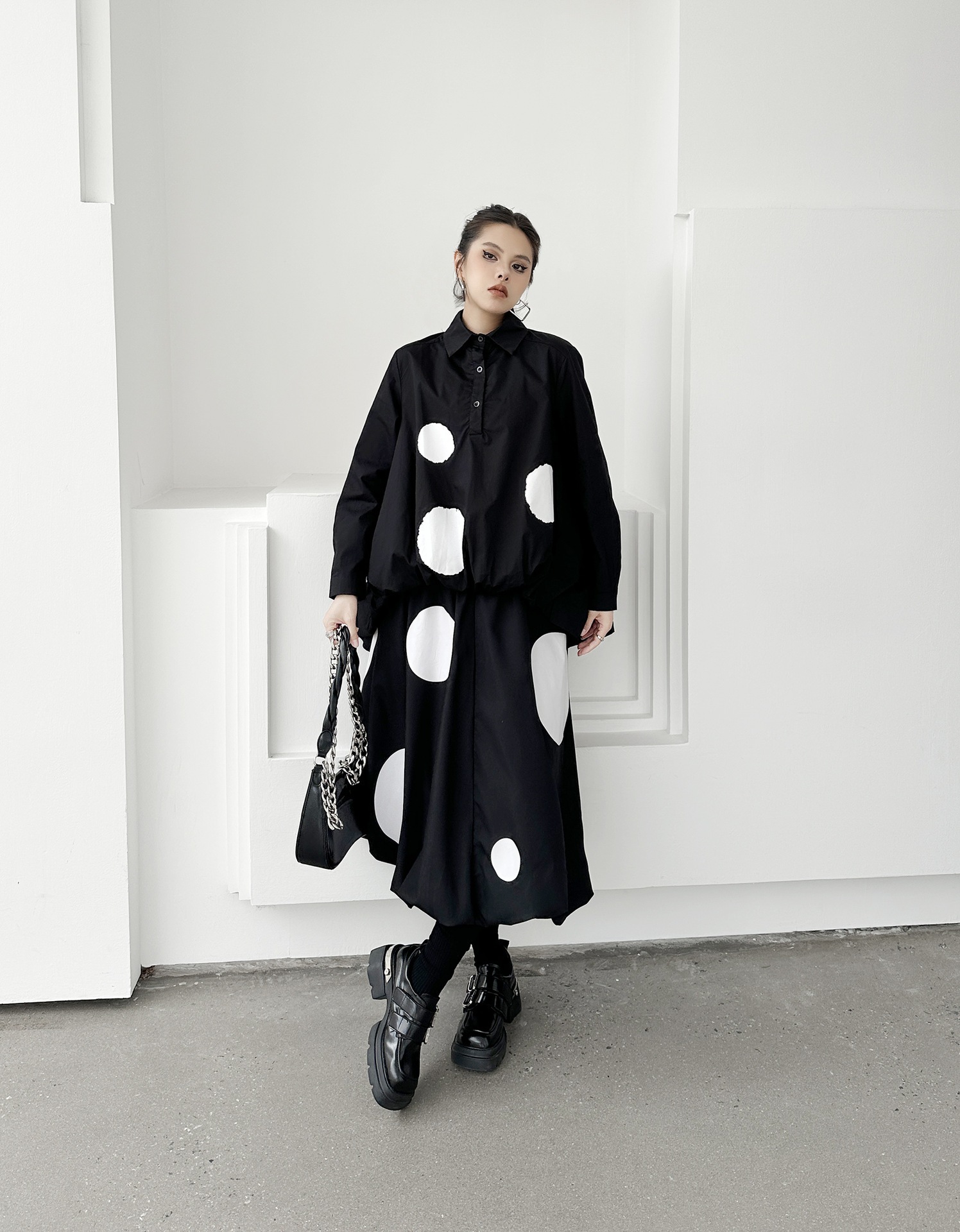 【J.Fashion】 2025春 水玉 セットアップ おしゃれ 上下セット ブラウス+スカート レディース 関連商品購入可能 メガ割