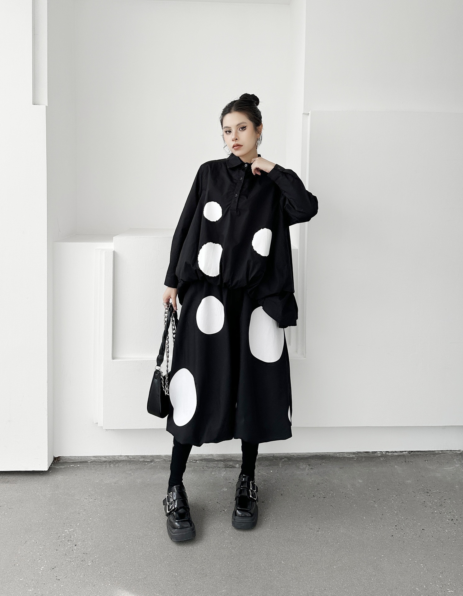 【J.Fashion】 2025春 水玉 セットアップ おしゃれ 上下セット ブラウス+スカート レディース 関連商品購入可能 メガ割