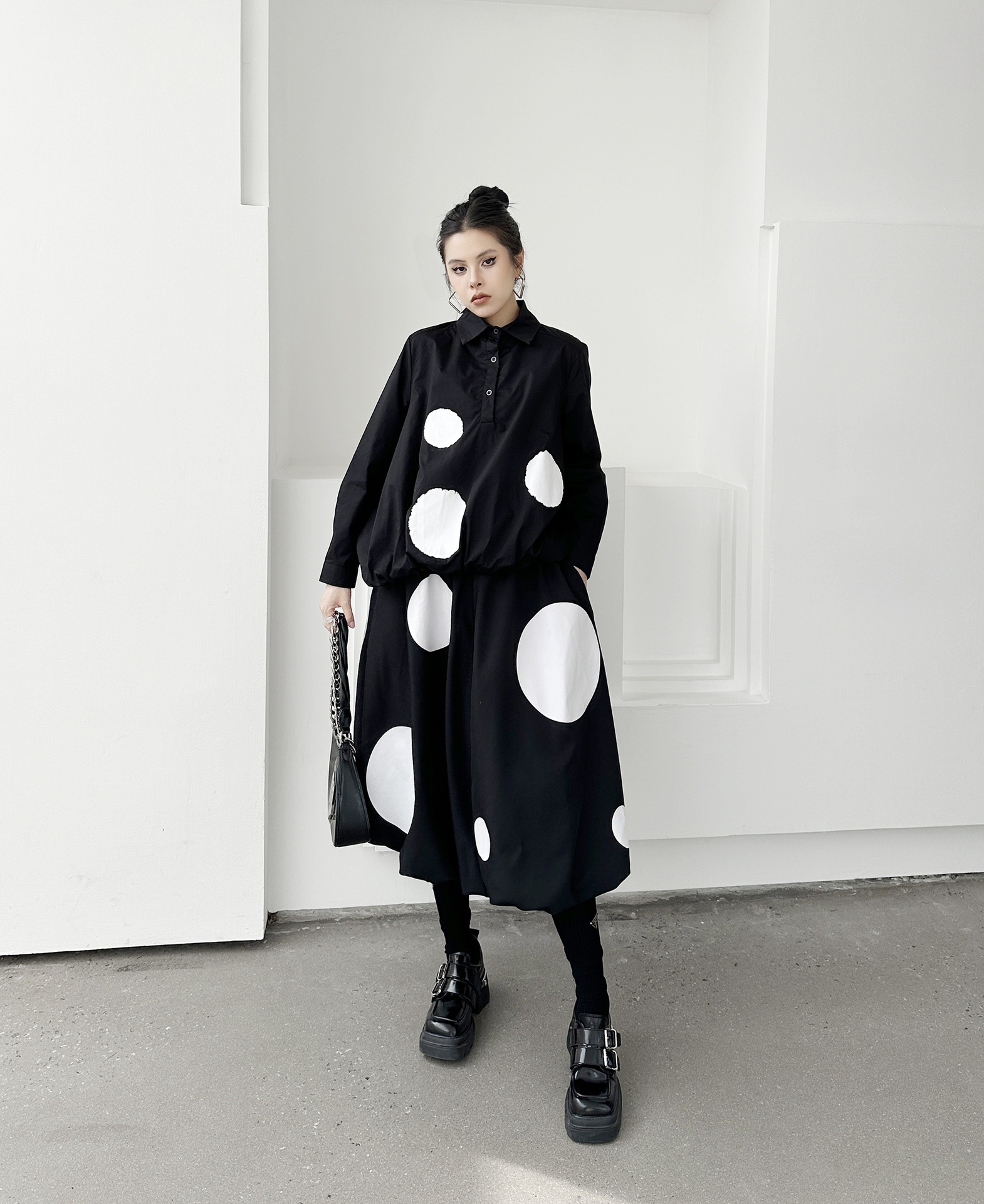 【J.Fashion】 2025春 水玉 セットアップ おしゃれ 上下セット ブラウス+スカート レディース 関連商品購入可能 メガ割