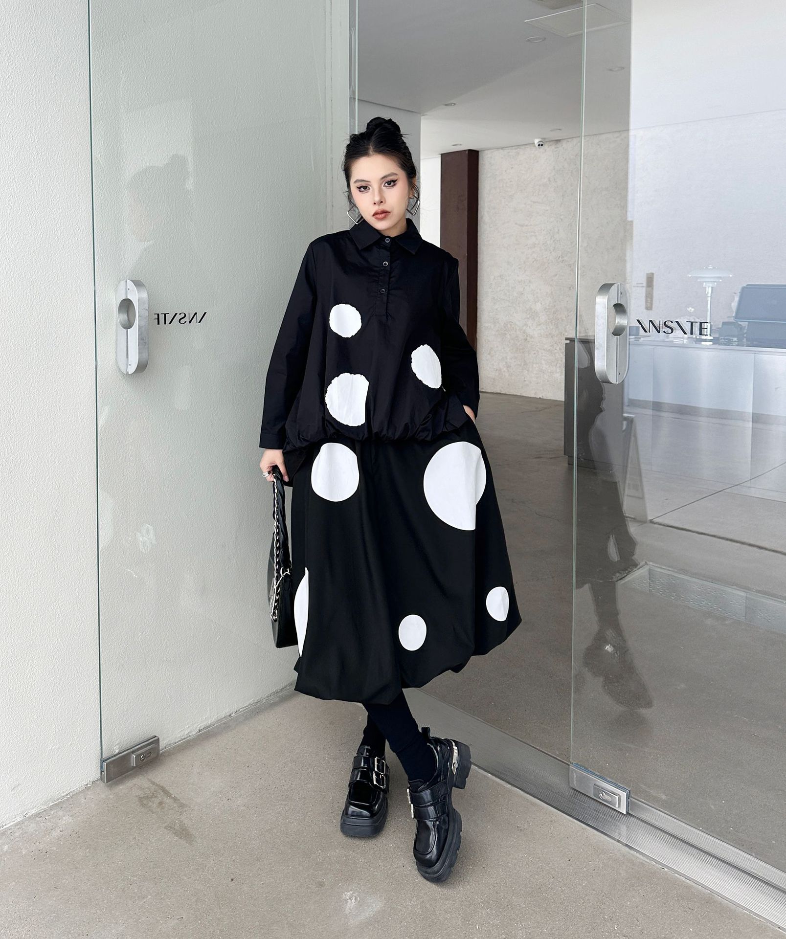 【J.Fashion】 2025春 水玉 セットアップ おしゃれ 上下セット ブラウス+スカート レディース 関連商品購入可能 メガ割