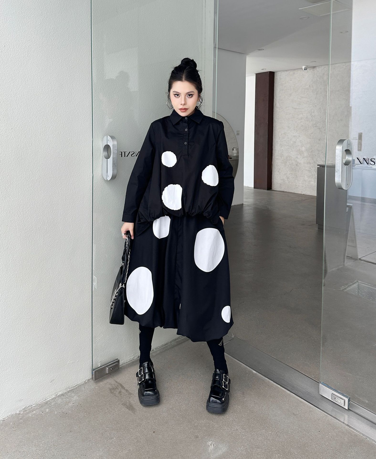 【J.Fashion】 2025春 水玉 セットアップ おしゃれ 上下セット ブラウス+スカート レディース 関連商品購入可能 メガ割