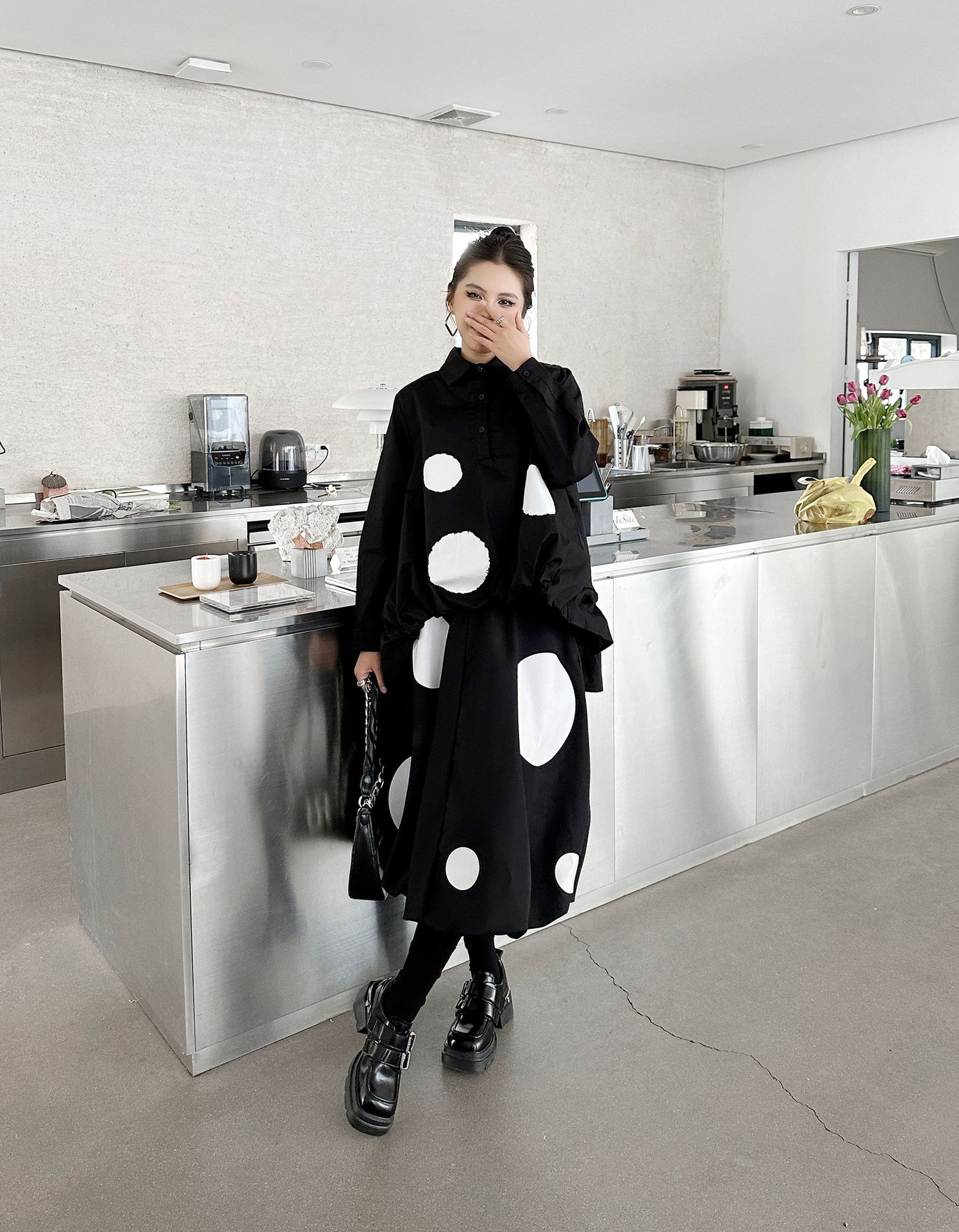【J.Fashion】 2025春 水玉 セットアップ おしゃれ 上下セット ブラウス+スカート レディース 関連商品購入可能 メガ割