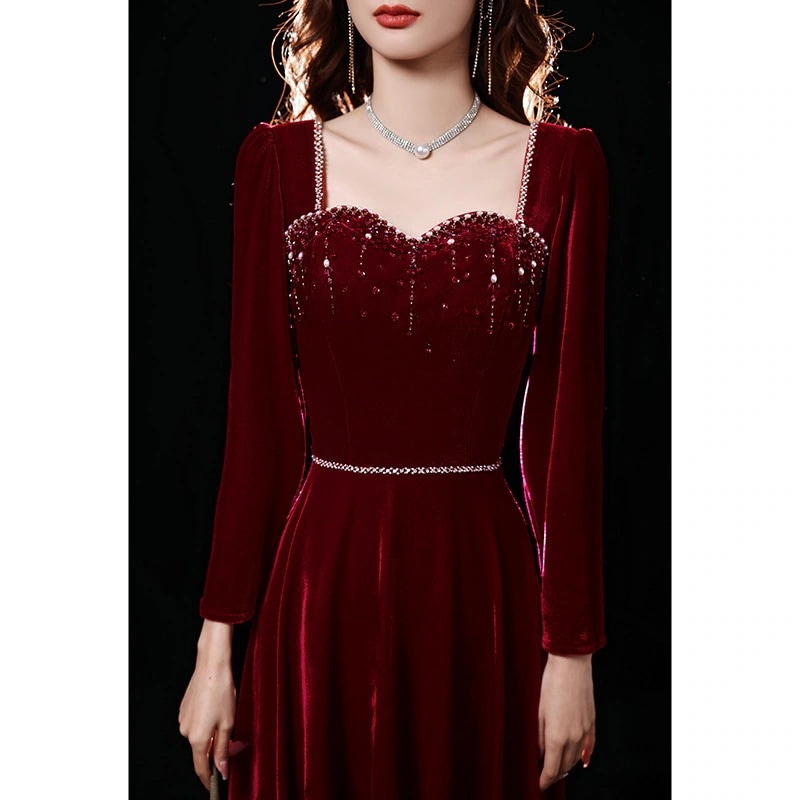 トーストウェア ブライダル ベルベット 2024 夏 スリム 長袖 テクスチャード バーガンディ ウェディング スリム ドレス スカート 女性用 トーストウェア ブライダル ベルベット 2024 夏 スリム 長袖 テクスチャード バーガンディ ウェディング スリム ドレス スカート 女性用