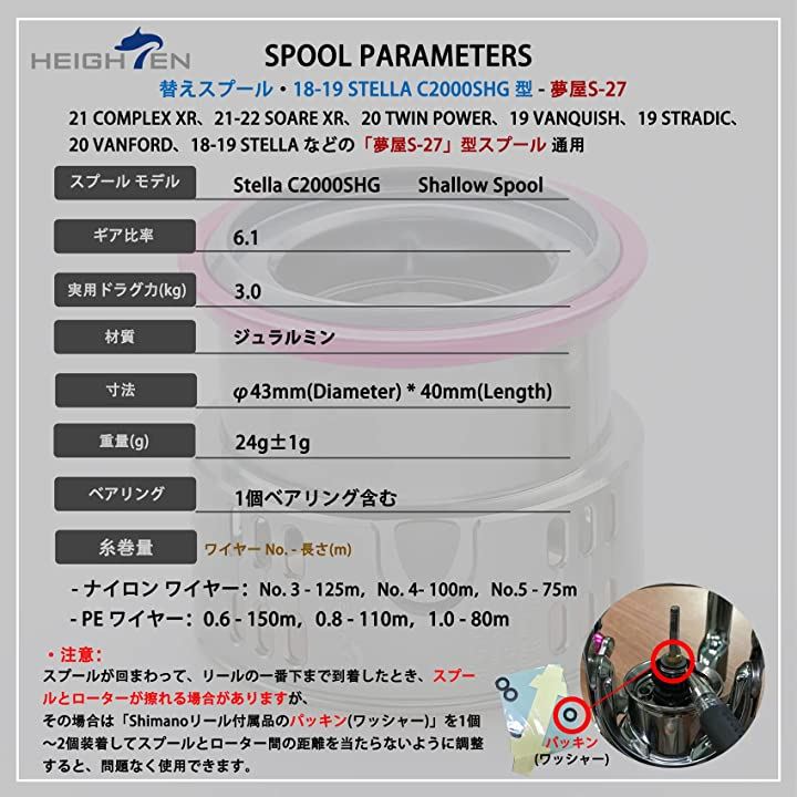 リール スプール 夢屋S-27型 替えスプール 1000番から2500番対応 239(ピンク＆ガンメ