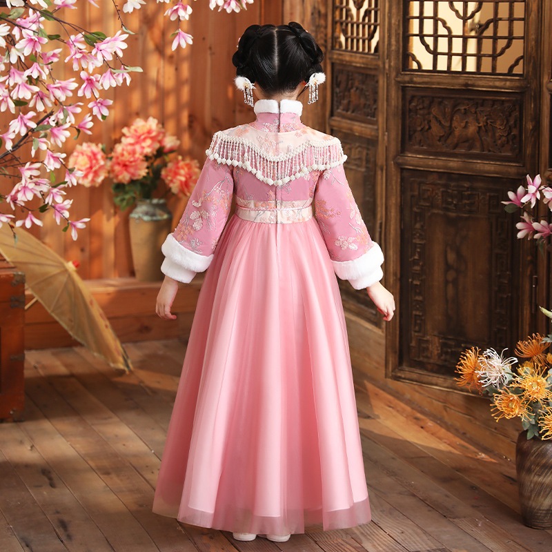 女の子の漢服冬の子供の唐加厚拝服女宝ワンピースおめでたい服冬