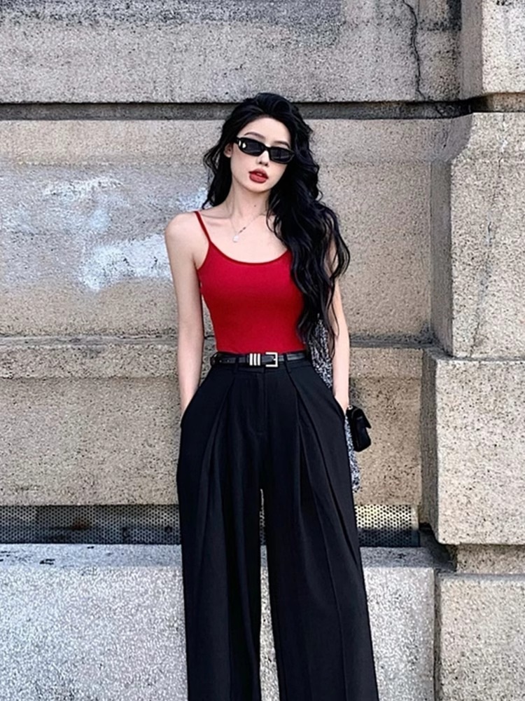 2024 夏セクシーなワンピースキャミソール女性ホットガールズタイトハイウエストバックレスノースリーブカードウエストトップ