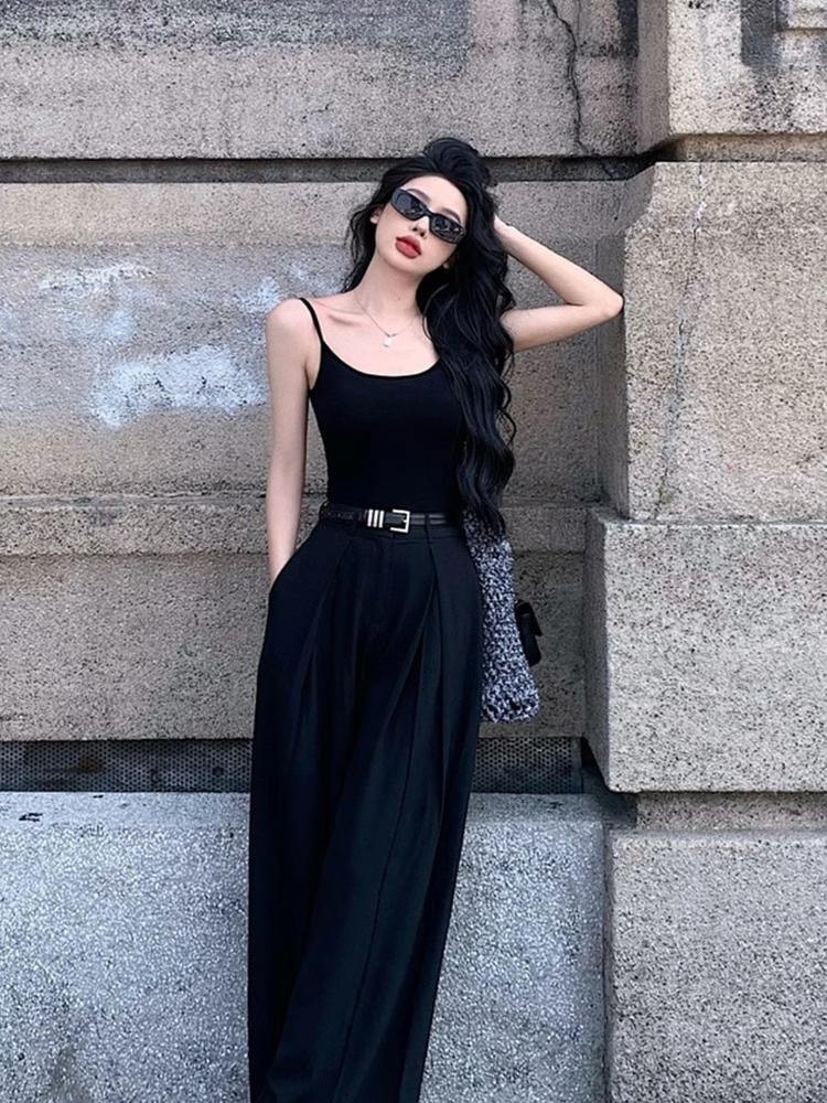 2024 夏セクシーなワンピースキャミソール女性ホットガールズタイトハイウエストバックレスノースリーブカードウエストトップ