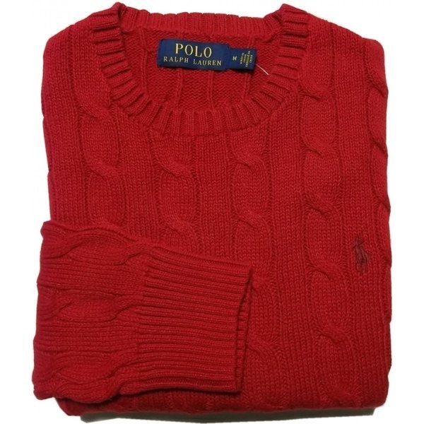 ワンポイント コットン ケーブル セーター レッド PR2-1131