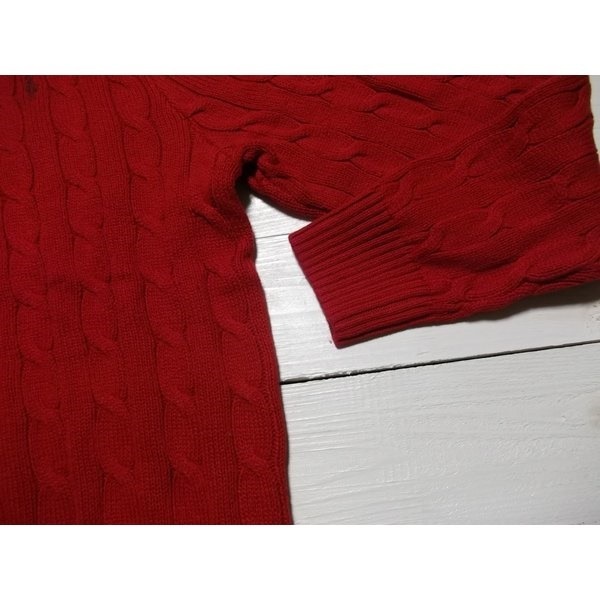 ワンポイント コットン ケーブル セーター レッド PR2-1131