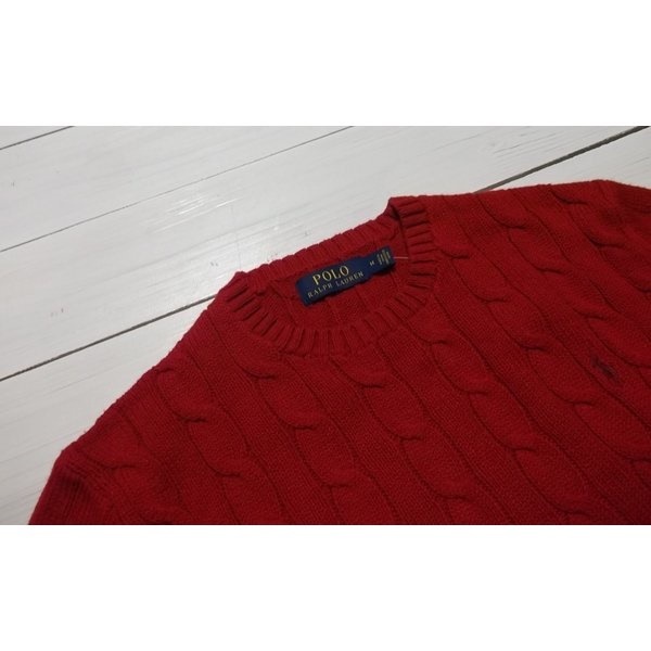 ワンポイント コットン ケーブル セーター レッド PR2-1131