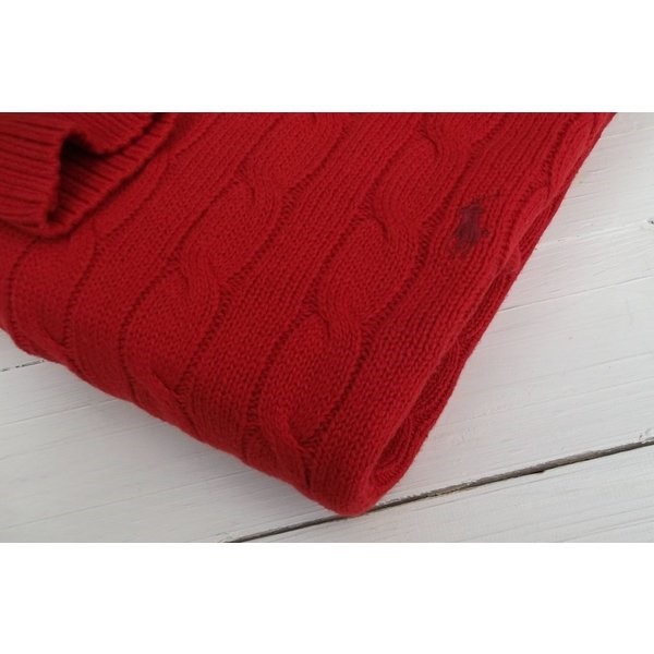 ワンポイント コットン ケーブル セーター レッド PR2-1131