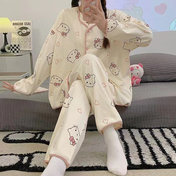 レア ハローキティ パジャマ上下セット Qoo10] ハローキティ パジャマ 上下セット 長袖