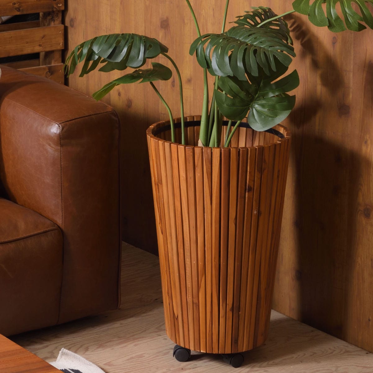 プランター ウッドプランター L 直径39x高さ65cm 植木鉢カバー ポットカバー プランターカバー 鉢入れ 鉢植え かご 9号鉢用 ロング 木製 鉢カバー バスケット 天然木 チーク 植物