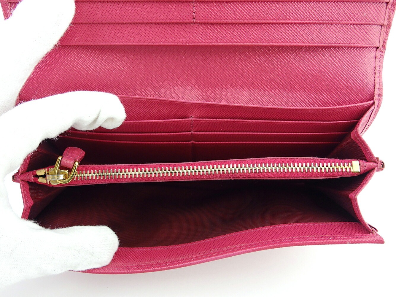 長財布 ファスナー付き 財布 リボン レディース ピンク ゴールド 中古