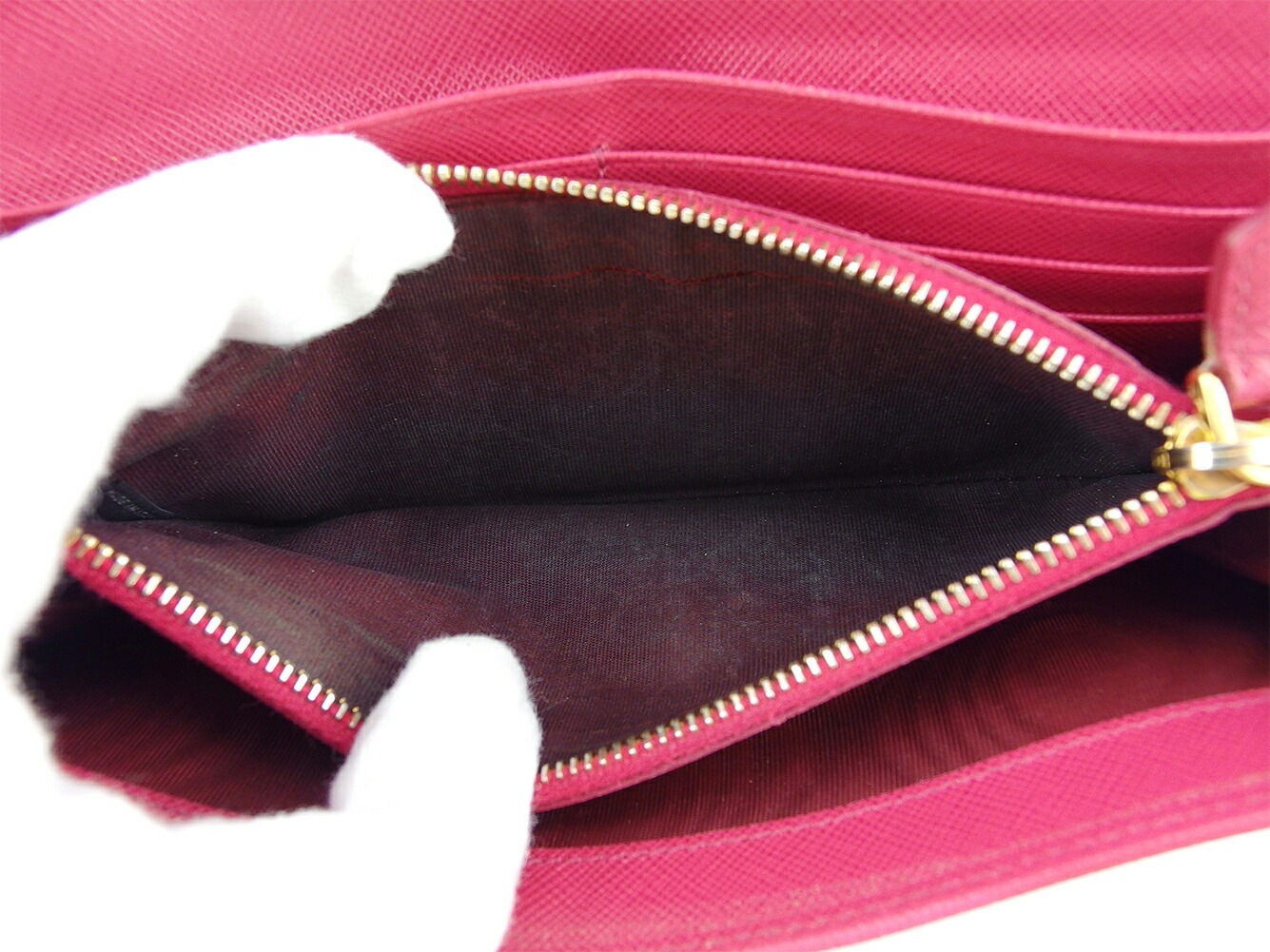 長財布 ファスナー付き 財布 リボン レディース ピンク ゴールド 中古