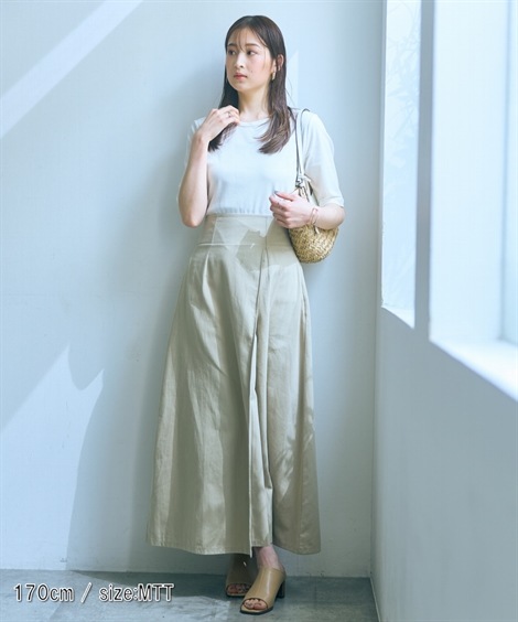 ロングスカート 高身長　綿１００％ベルテッドラップ風スカート トールサイズ Essenave