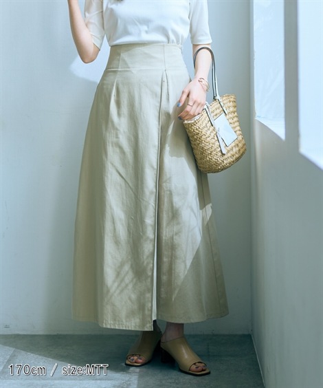 ロングスカート 高身長　綿１００％ベルテッドラップ風スカート トールサイズ Essenave