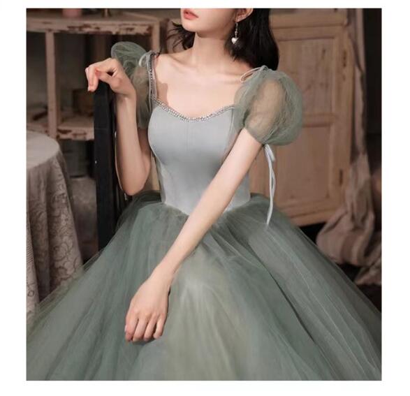 ウエディングドレス Long dress「XS~3XL」シンプル グリーン 姫