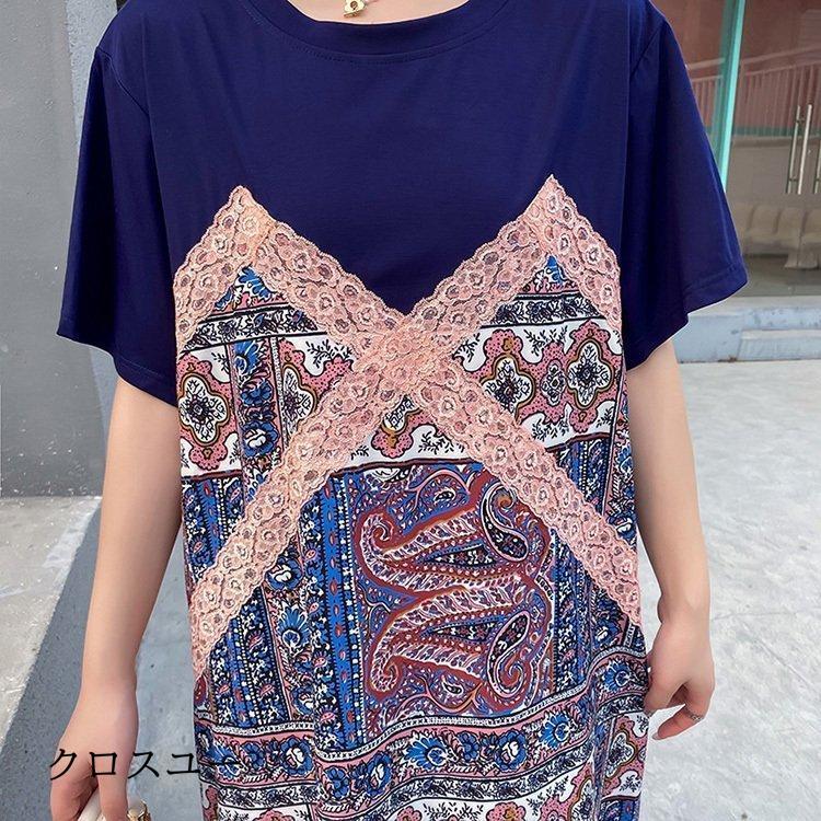 ワンピース レディース 40代 マキシワンピース 春夏 半袖 フレアスカート きれいめ 総柄 切り替え 韓国風 20代 30代 50代 UVカット マキシ