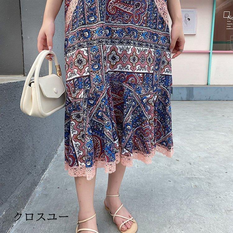 ワンピース レディース 40代 マキシワンピース 春夏 半袖 フレアスカート きれいめ 総柄 切り替え 韓国風 20代 30代 50代 UVカット マキシ