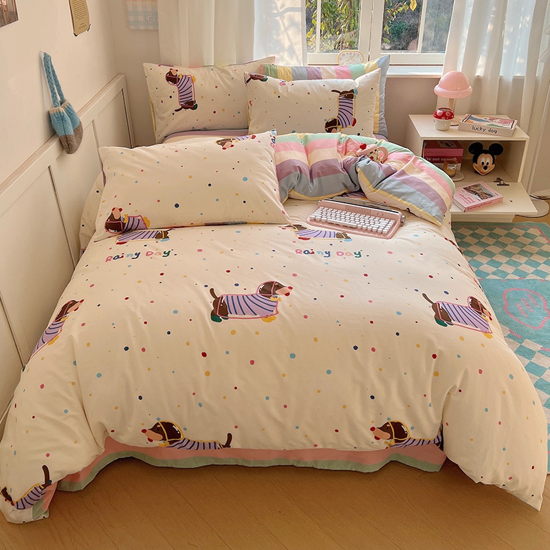 綿4点セット 純綿ツイルプリント寝具3点セット 学生・子供寮用 綿4点セット 純綿ツイルプリント寝具3点セット 学生・子供寮用