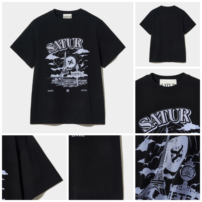 ◆SATUR◆ Paris Metro Graphic Short Sleeve T-Shirt Resort Bl SATUR】(W) PARIS METRO GRAPHIC T-SHIRT : RESORT BLACK