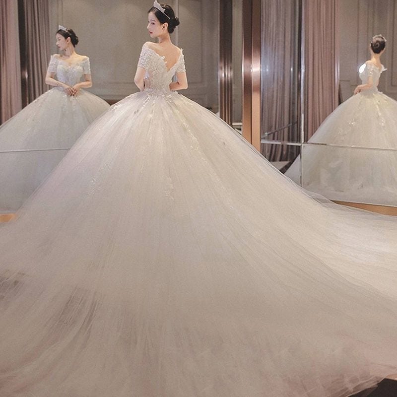 ワンショルダーウェディングドレス花嫁2025スーパードリームプリンセスドレステールシンプル