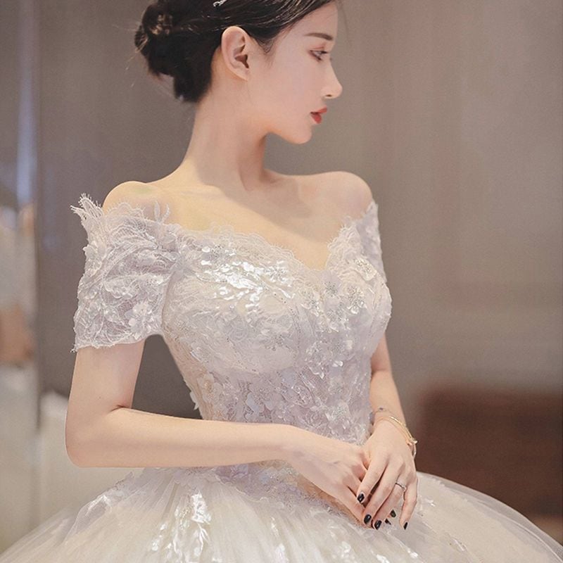 ワンショルダーウェディングドレス花嫁2025スーパードリームプリンセスドレステールシンプル