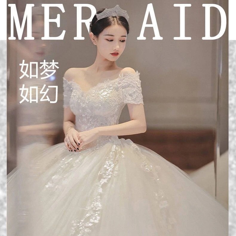 ワンショルダーウェディングドレス花嫁2025スーパードリームプリンセスドレステールシンプル