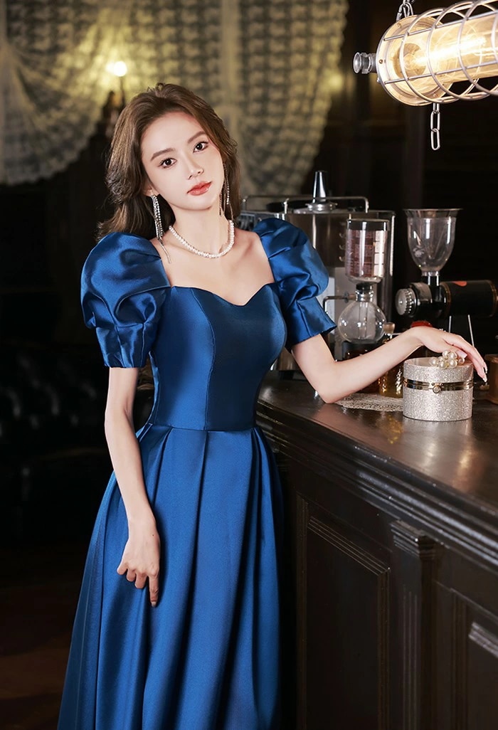 パーテイードレス ロング丈ドレス 袖有り パフスリーブ セクシー レディース 着痩せ 発表会 演奏会 二次会 大きいサイズ エレガント 20代 30代 40代 大人 可愛い 結婚式 披露宴 フォーマル