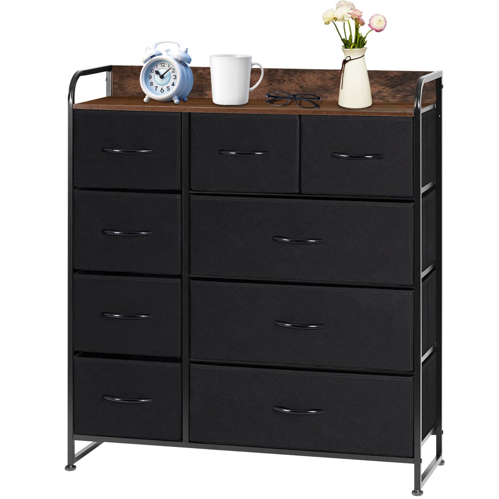 タンス 収納 チェスト 布製 引き出し 洋服収納 リビング収納 大容量 衣類収納 洋服タンス 衣装棚 箪笥 木製天板付き 簡単組立 多機能 転倒防止 AG-CTG01 (4段9杯 白+白)