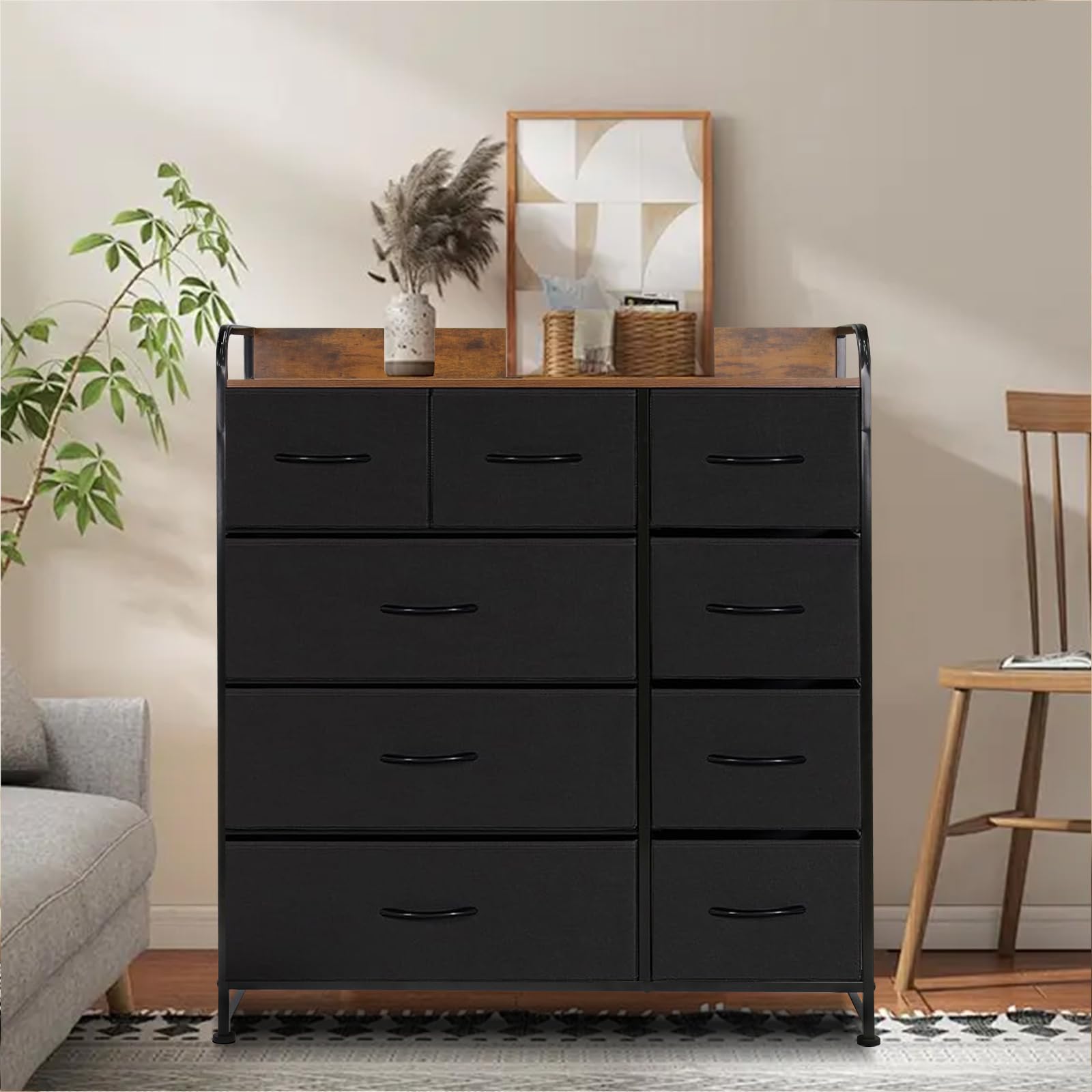 タンス 収納 チェスト 布製 引き出し 洋服収納 リビング収納 大容量 衣類収納 洋服タンス 衣装棚 箪笥 木製天板付き 簡単組立 多機能 転倒防止 AG-CTG01 (4段9杯 白+白)