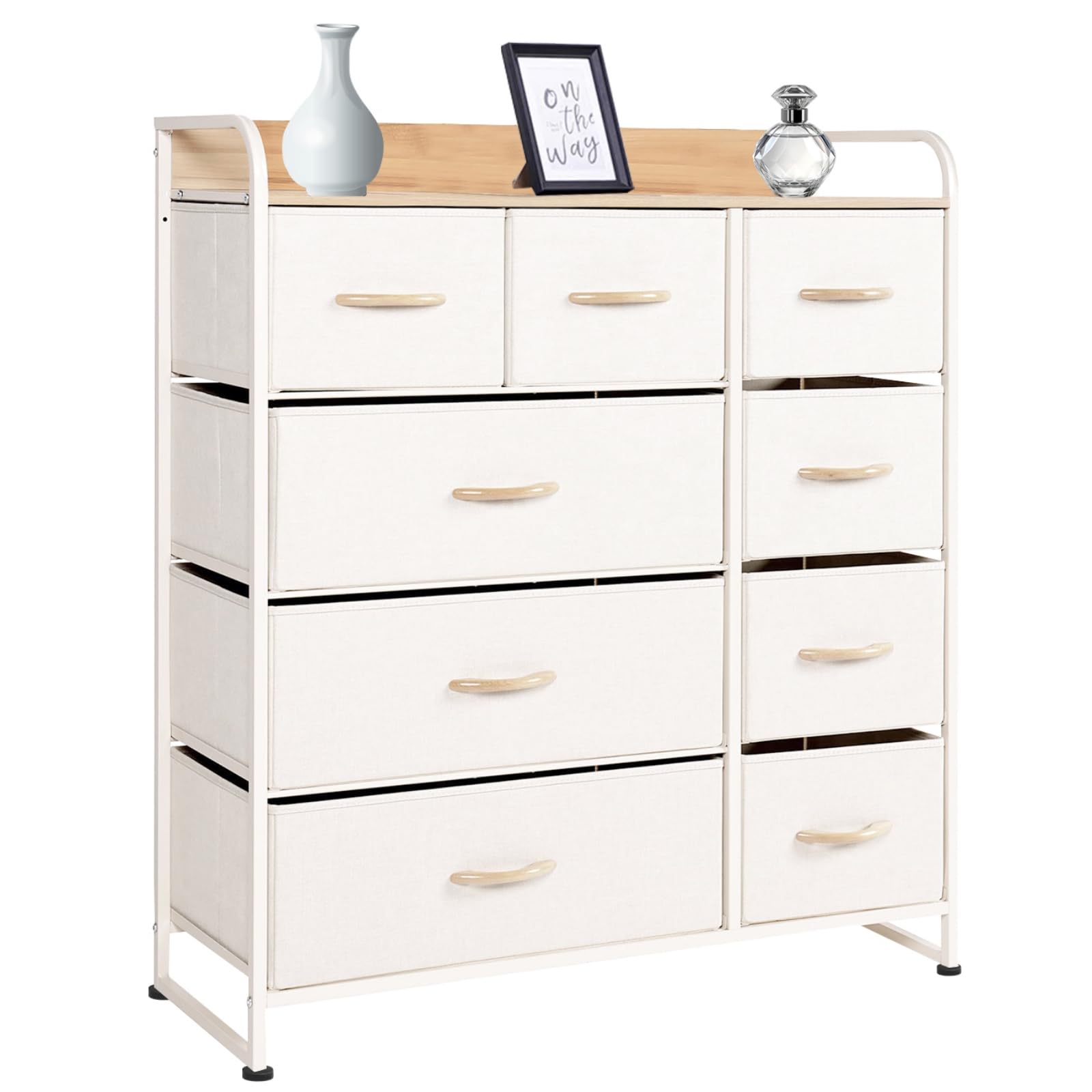 タンス 収納 チェスト 布製 引き出し 洋服収納 リビング収納 大容量 衣類収納 洋服タンス 衣装棚 箪笥 木製天板付き 簡単組立 多機能 転倒防止 AG-CTG01 (4段9杯 白+白)