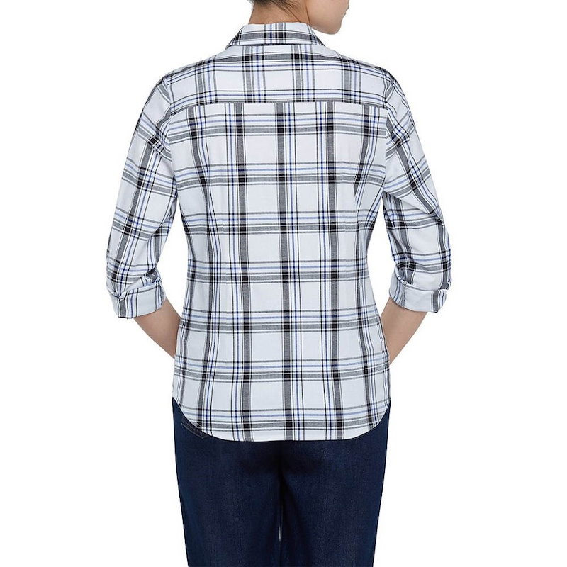 アリソン デイリー レディース トップス ブラウス・シャツ【Allison Daley Long Roll-Tab Sleeve Windowpane Plaid Button Front Shirt アリソン デイリー レディース トップス ブラウス・シャツ【Allison Daley Long Roll-Tab Sleeve Windowpane Plaid Button Front Shirt