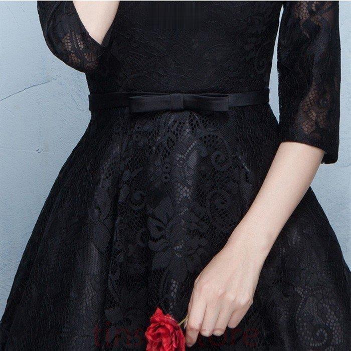 パーティードレス 結婚式 ロングドレス 立ち襟 ドレス 袖あり ウェディングドレス 二次会ドレス レースアップ パーティドレス 黒ドレス お呼ばれ 忘年会