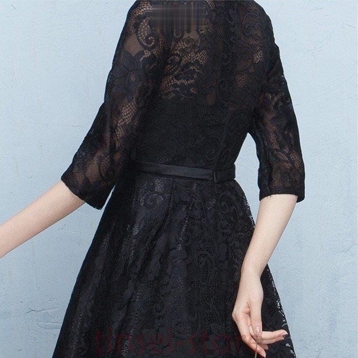 パーティードレス 結婚式 ロングドレス 立ち襟 ドレス 袖あり ウェディングドレス 二次会ドレス レースアップ パーティドレス 黒ドレス お呼ばれ 忘年会