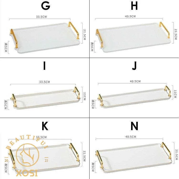 リビング用品 キッチン用品 整理整頓 トレイ 取っ手 無地 大理石調 ラグジュアリー モダンテイスト ホワイト ゴールド 可愛い/[ahw12]