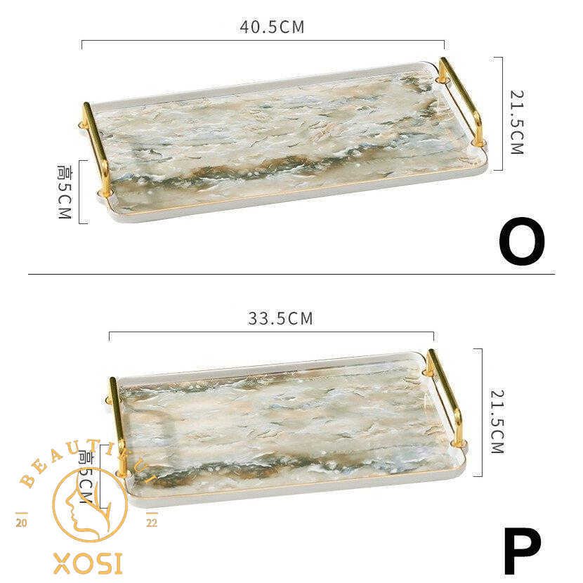 リビング用品 キッチン用品 整理整頓 トレイ 取っ手 無地 大理石調 ラグジュアリー モダンテイスト ホワイト ゴールド 可愛い/[ahw12]