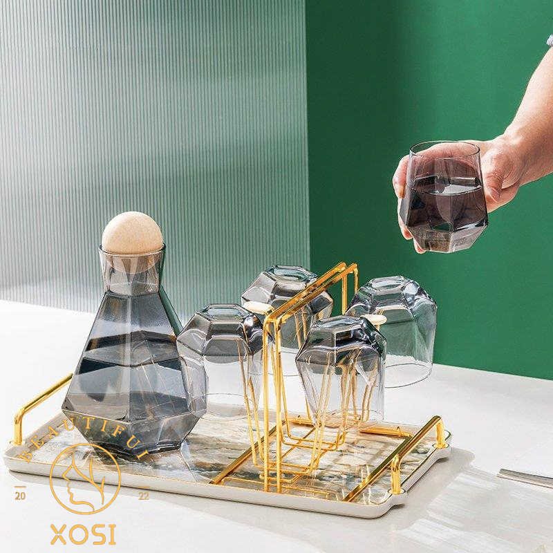 リビング用品 キッチン用品 整理整頓 トレイ 取っ手 無地 大理石調 ラグジュアリー モダンテイスト ホワイト ゴールド 可愛い/[ahw12]