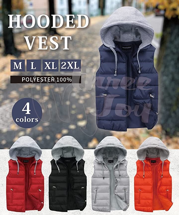 ベスト メンズ 大きいサイズ アウター 中綿ベスト ゴルフ 冬 お洒落(レッド, 2XL)