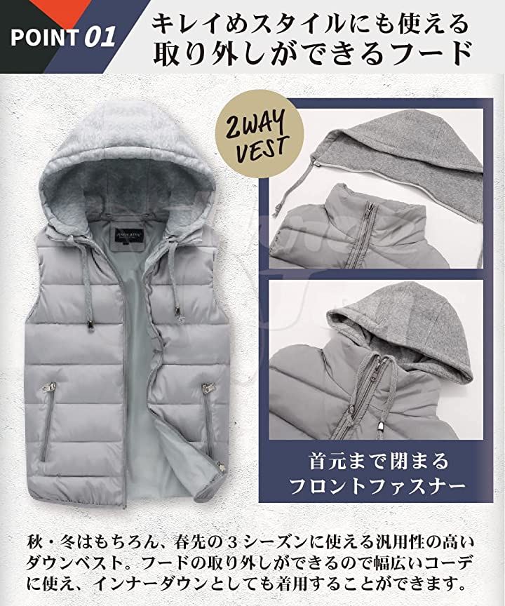 ベスト メンズ 大きいサイズ アウター 中綿ベスト ゴルフ 冬 お洒落(レッド, 2XL)