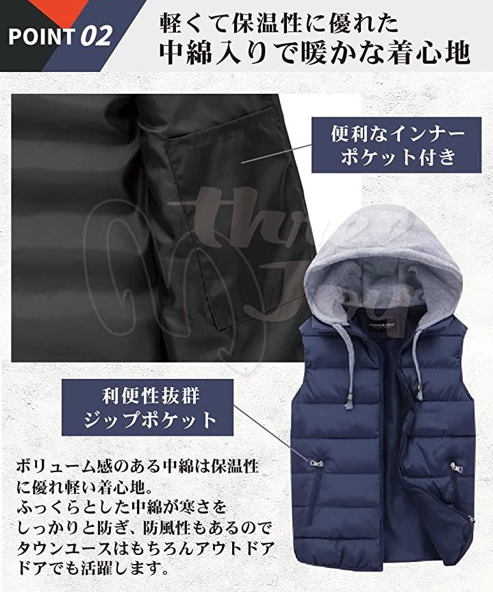 ベスト メンズ 大きいサイズ アウター 中綿ベスト ゴルフ 冬 お洒落(レッド, 2XL)