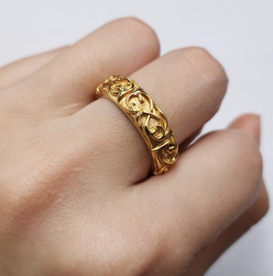 職人ハンドメイドかぎ針編みスタイル CH エタニティラタンリングゴールドメッキパンクレトロロックリング