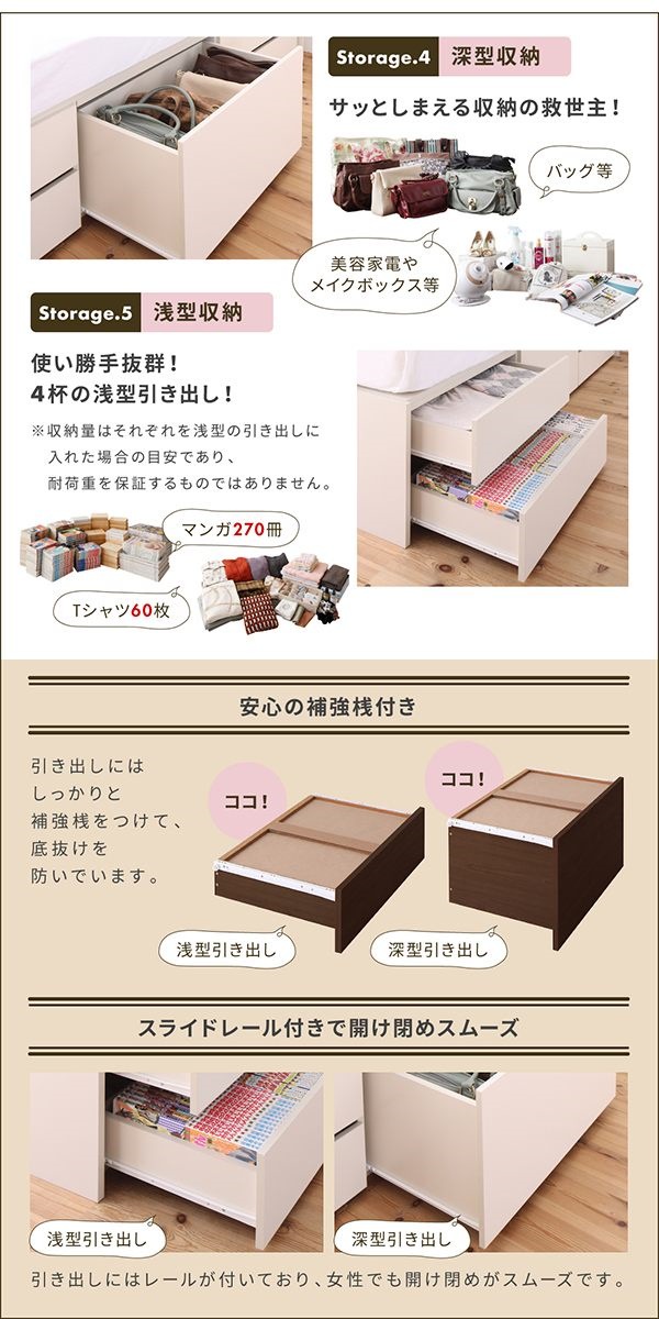 スライド収納付き コンパクト チェストベッド [Compact-IN]コンパクトイン [ベッドフレームのみ/マットレスなし] セミシングル ショート丈 [フレーム色]ホワイト
